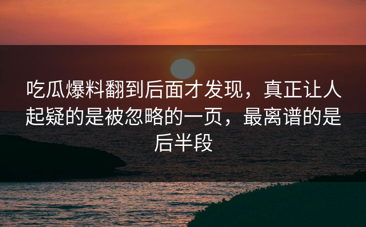 吃瓜爆料翻到后面才发现，真正让人起疑的是被忽略的一页，最离谱的是后半段